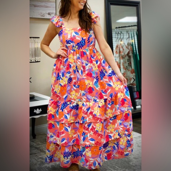 Women Print Sleeveless Ruffle Tiered Maxi Dress new without tag - Picture 3 of 4